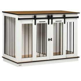 47in Dog Crate Furniture with Divider Panel, Wooden Dog Kennel TV Stand for Large Breeds, Pet House Side Table for 2 Small Breeds with 2 Rooms Design,