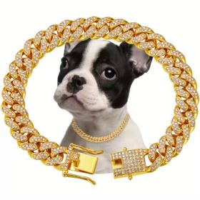 US LOCAL STOCK Hiphoppet Beautiful Hot Sale Luxury Alloy Dog Chain Sparkling Diamond Secure Metal Chain Choker For Dogs And Cats (Option: Gold-S)