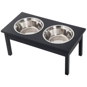 23" Wooden Heavy Duty Dog Food Bowls Pet Elevated Feeding Station -Black (Option: Black-650x370x140 mm)