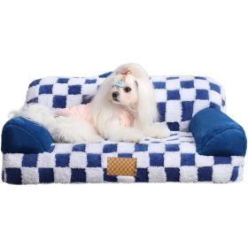 Jacquard Luxury Solid Color Pattern Leather Fur Machine Washable Detachable Cover Pet Bed (Option: Blue)